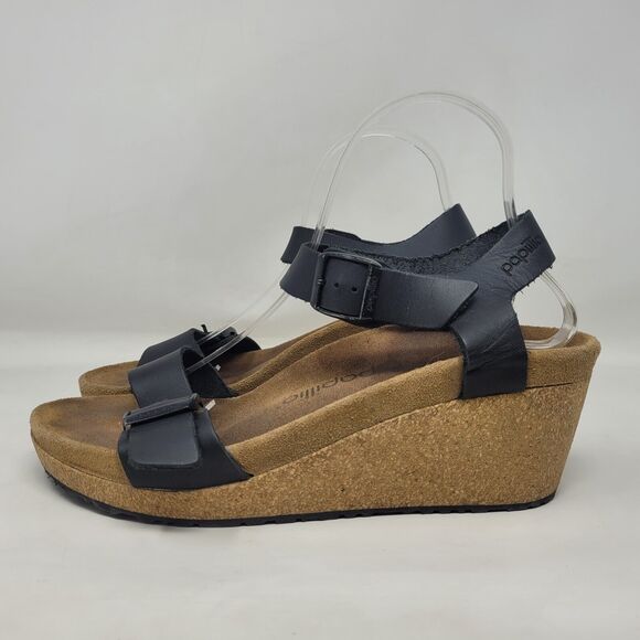 Birkenstock Papillio Sandals Womens EU40 US9.5 Soley Black Leather Wedge Buckles - Picture 7 of 13
